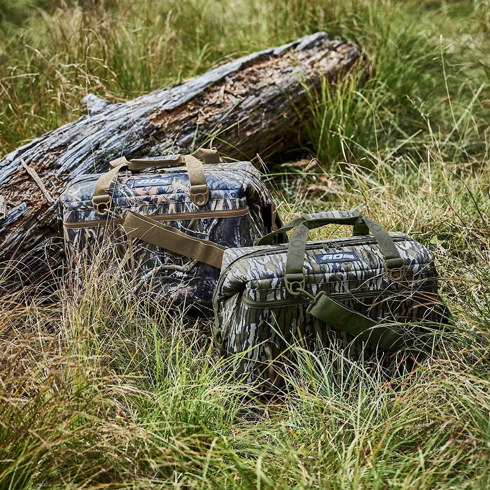 AO Coolers Bottomland camo design complements outdoor gear and style.