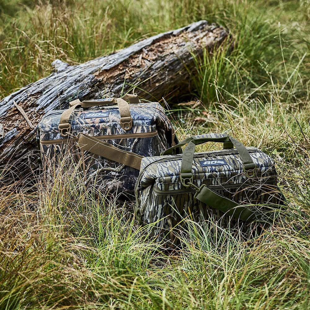 AO Coolers Bottomland camo design complements outdoor gear and style.