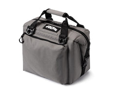 AO Coolers Caravan Canvas Soft Cooler Charcoal front view; 12-can capacity for boating trips.