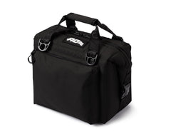 AO Coolers Caravan Canvas Soft Cooler front view shows rugged black design for boating and picnics.