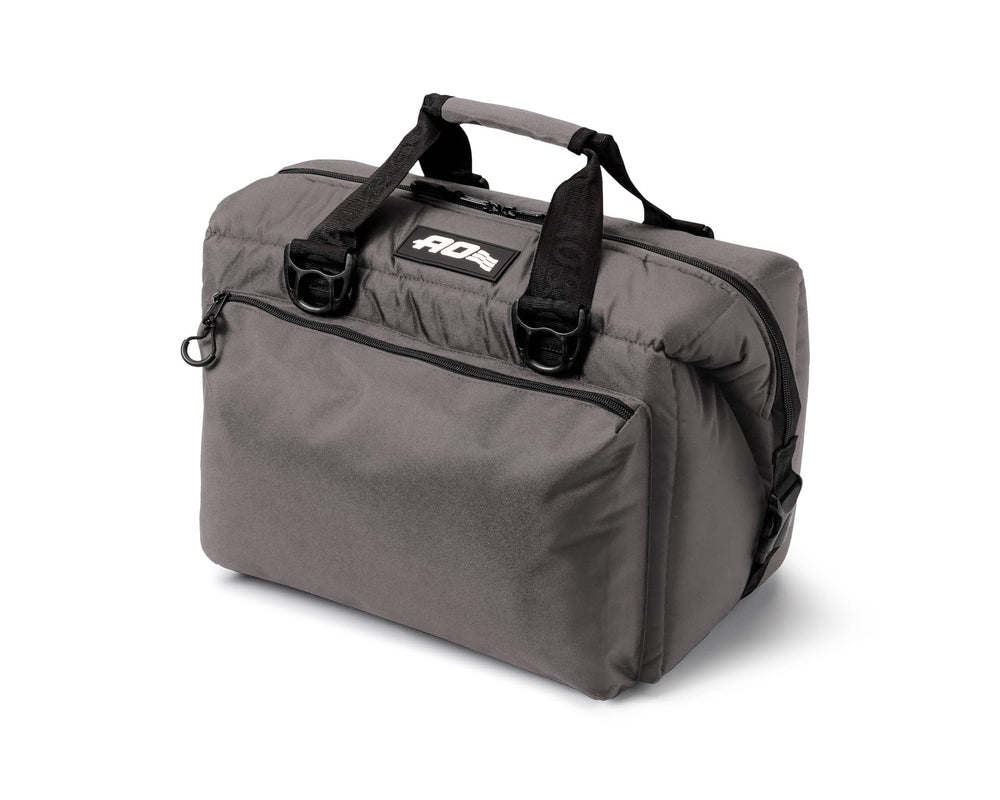 AO Coolers Caravan Canvas Soft Cooler side view showing dry storage pockets.