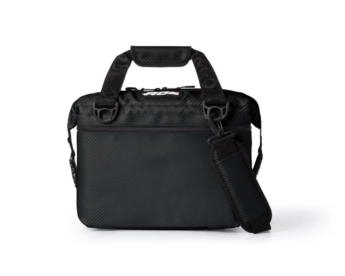 AO Coolers Expedition Carbon Soft Cooler with side pocket for dry items.