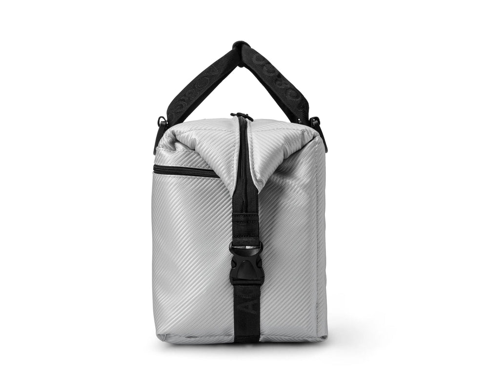 AO Coolers Expedition Carbon Soft Cooler clip-down ends show secure stacking and handling.
