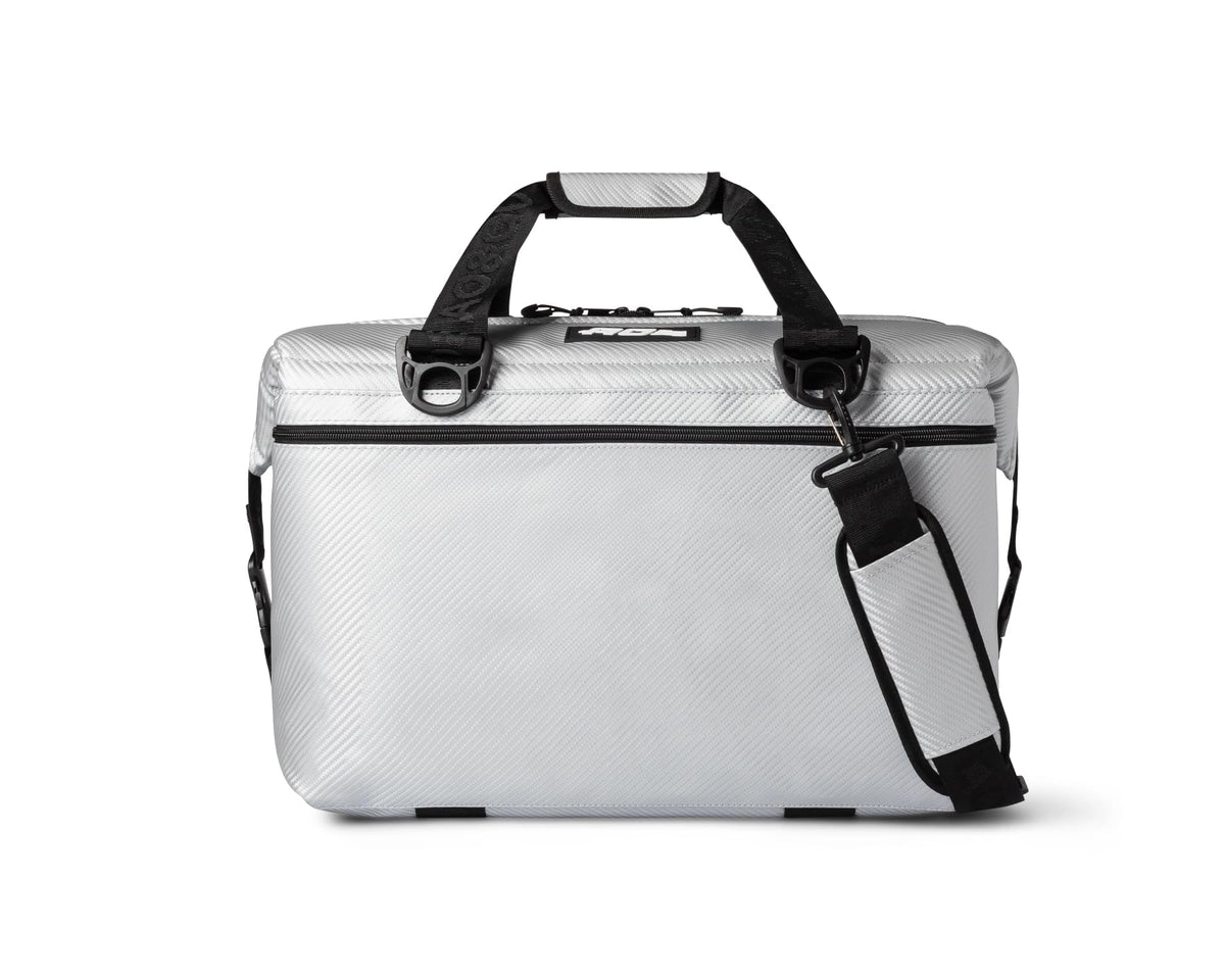 AO Coolers Expedition Carbon Soft Cooler front view shows 36-can capacity for on-the-go events.