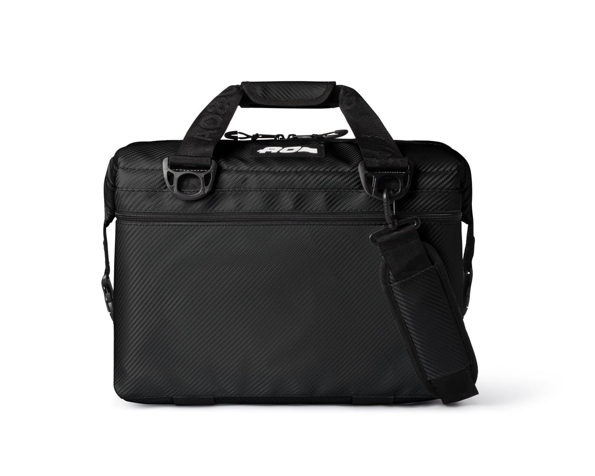 AO Coolers Expedition Carbon Soft Cooler front view for outdoor adventures with dependable cooling