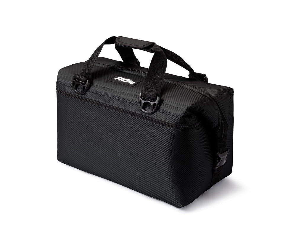 AO Coolers Expedition Carbon Soft Cooler shoulder-carry view for hands-free portability