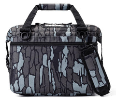 AO Coolers Mossy Oak TreBark 12-pack front view for rugged outdoor use.
