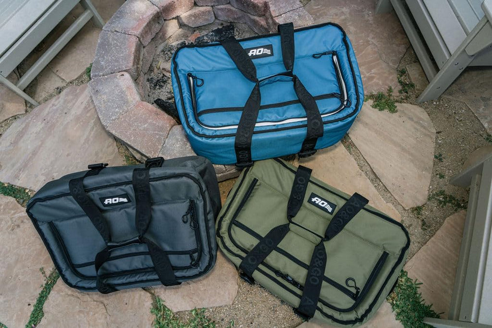 AO Coolers Stow-N-Go canvas under-seat demonstrates easy slide-in placement for boats and vehicles.