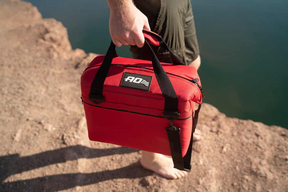 AO Coolers Traveler in red highlights portable design and visibility.