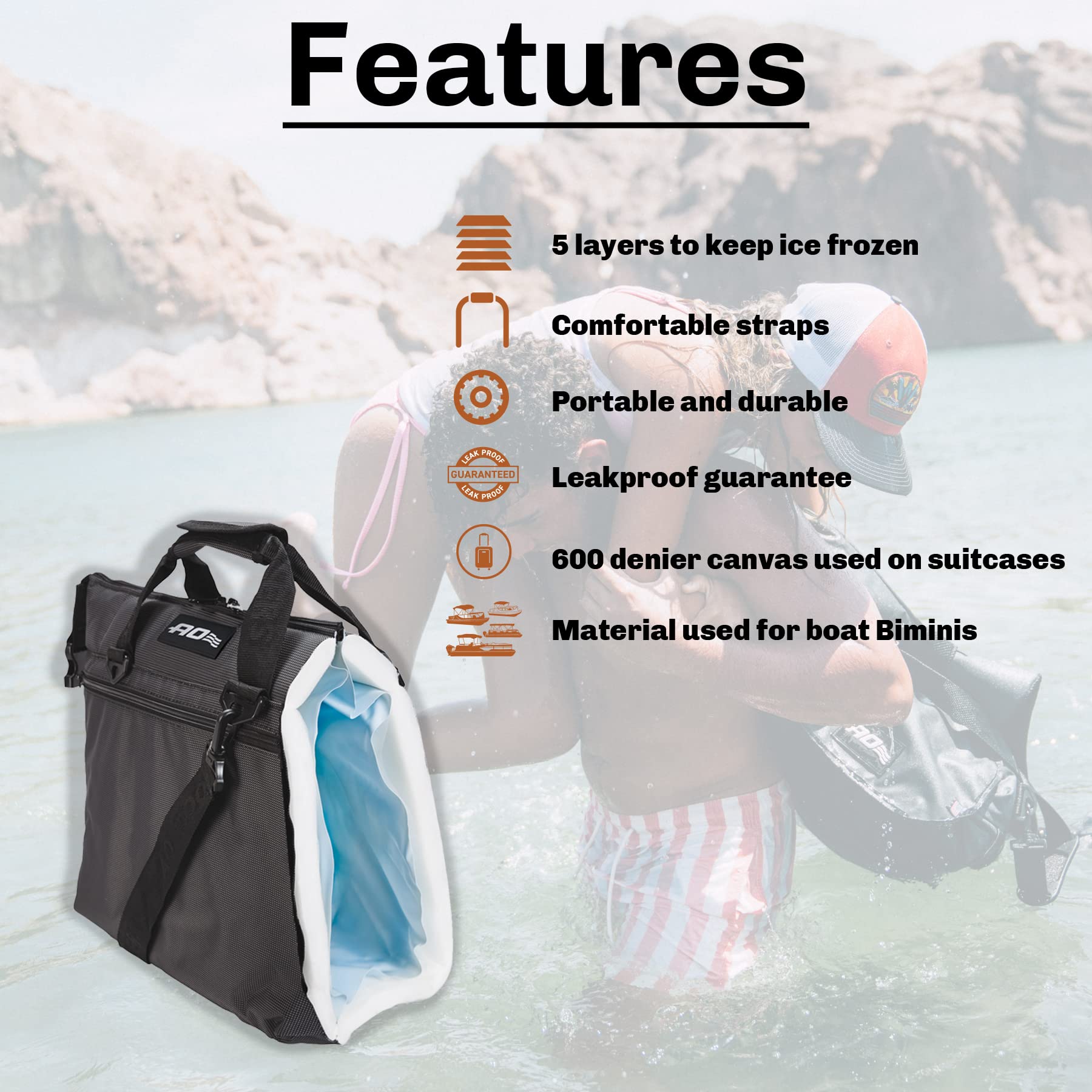 AO Coolers Traveler with side pocket open demonstrates extra dry storage.
