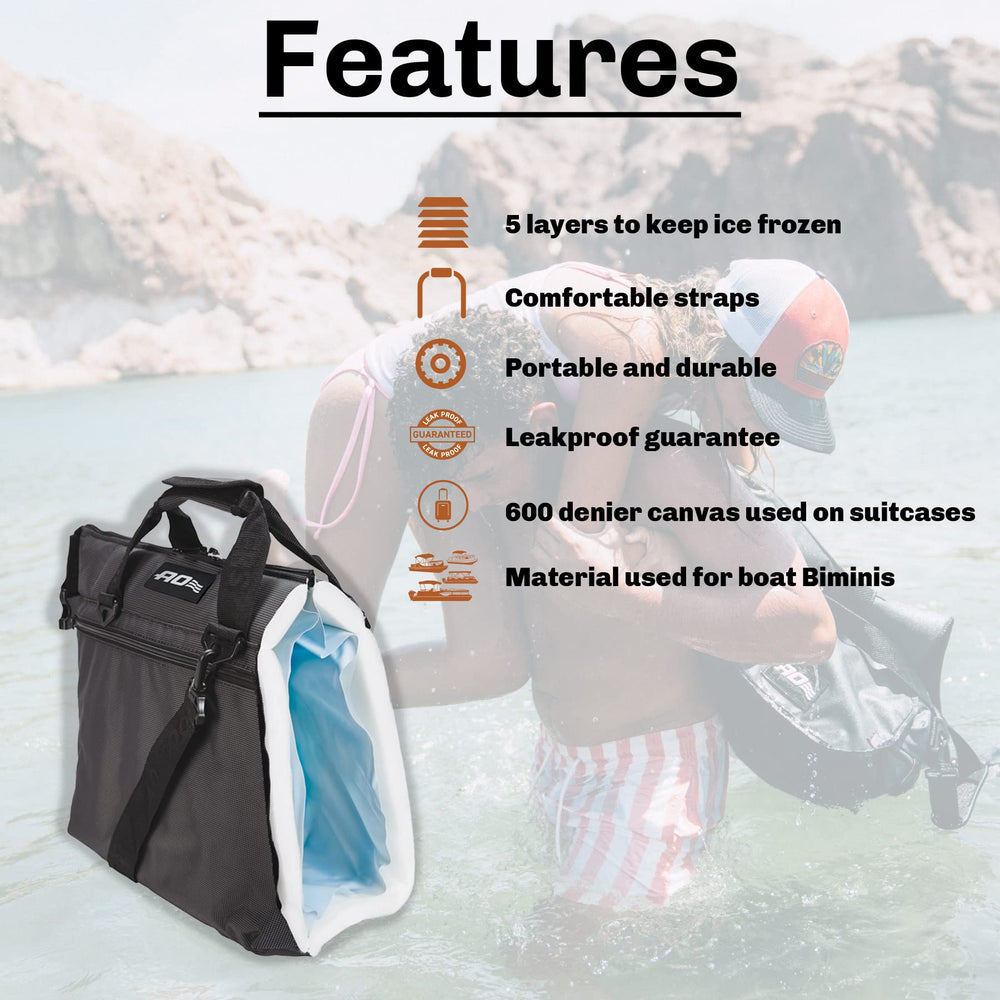 AO Coolers Traveler with side pocket open demonstrates extra dry storage.