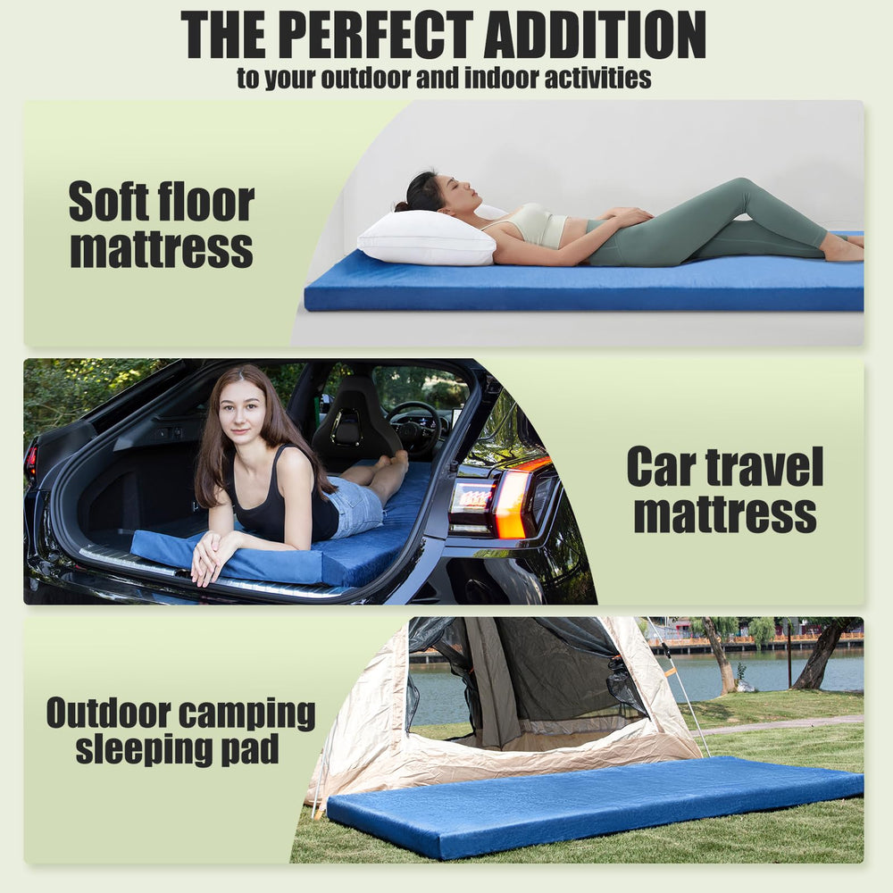 Aodisman sleeping pad rolled compact for easy portability in backpack or car.
