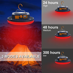 AODOO camping light showing 4000-lumen brightness in a dim campsite.