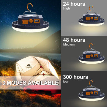 AODOO camping light with hanging magnet base enables hands-free lighting for tents.