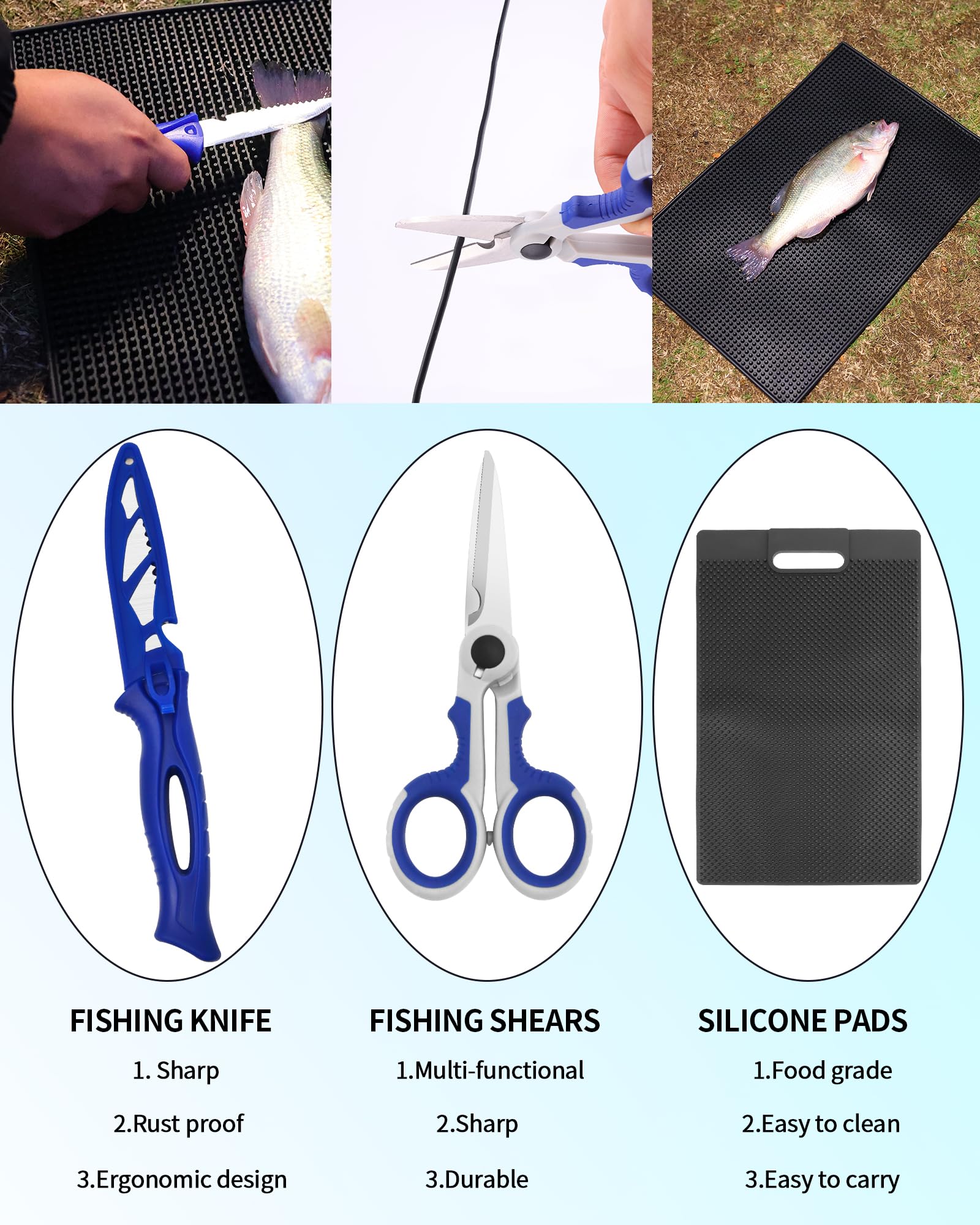 AOFUXTI fishing tool kit scale and towel closeup emphasizes measurement accuracy and handy cleaning.