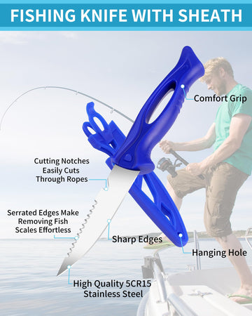 Fish knife and sharpening tool included in the kit