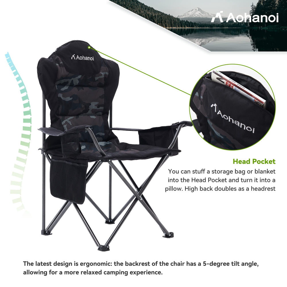 Aohanoi camping chairs camo folded compact for easy trunk storage.
