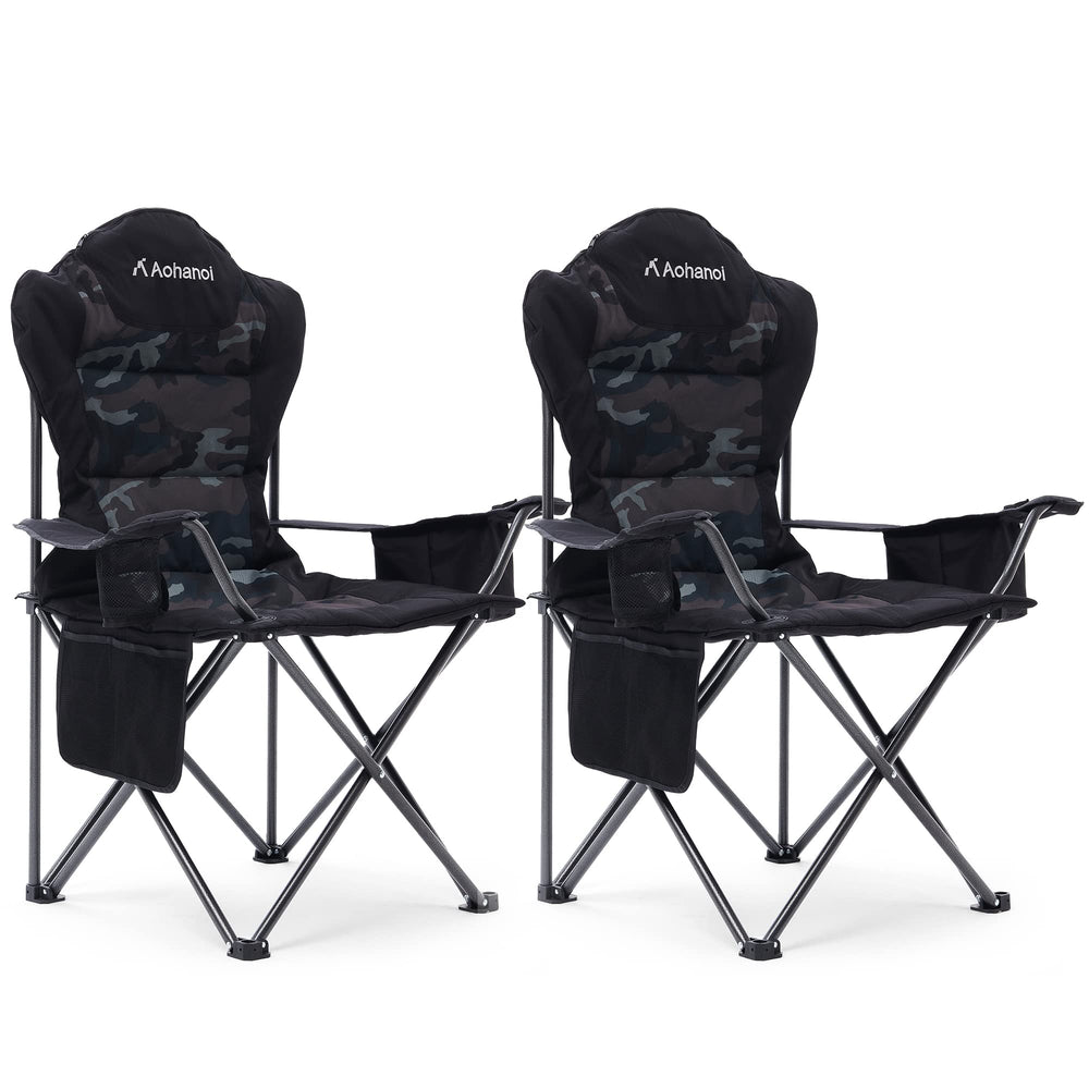 Aohanoi camping chairs 2-pack in camo setup for comfortable outdoor seating.