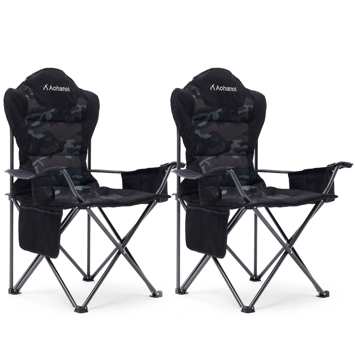Aohanoi camping chairs 2-pack in camo setup for comfortable outdoor seating.