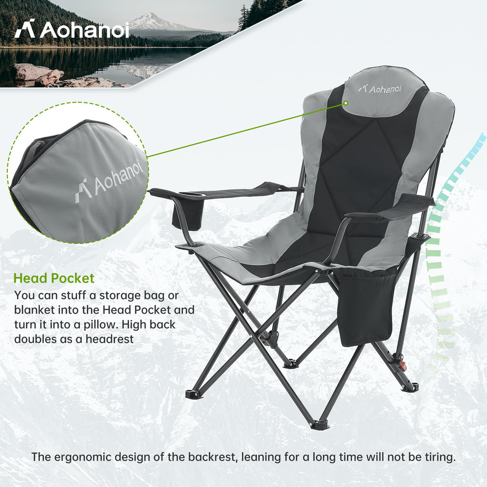 Aohanoi camping chair built for up to 350 lbs capacity and sturdy frame