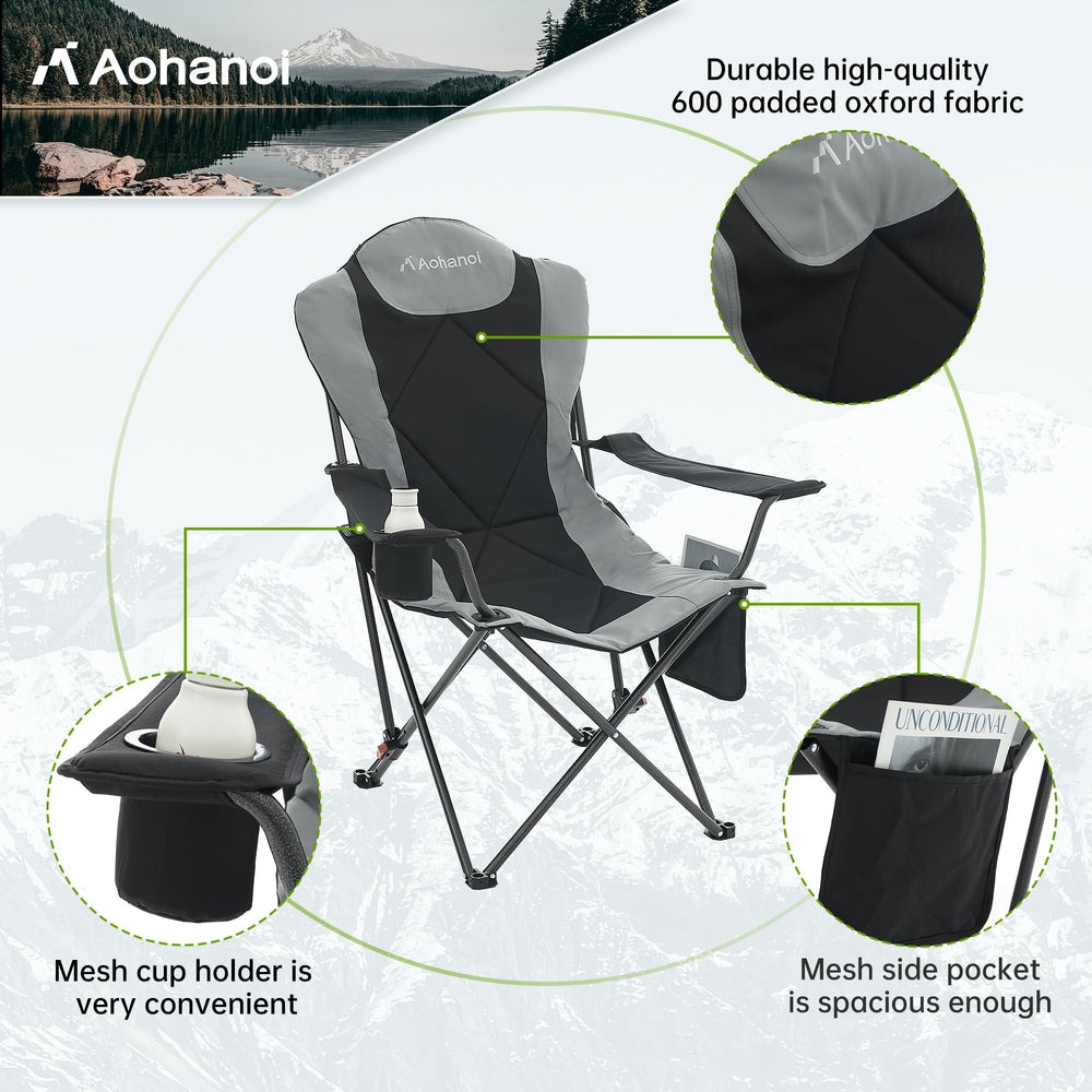 Aohanoi camping chair featuring a cup holder for beverages outdoors