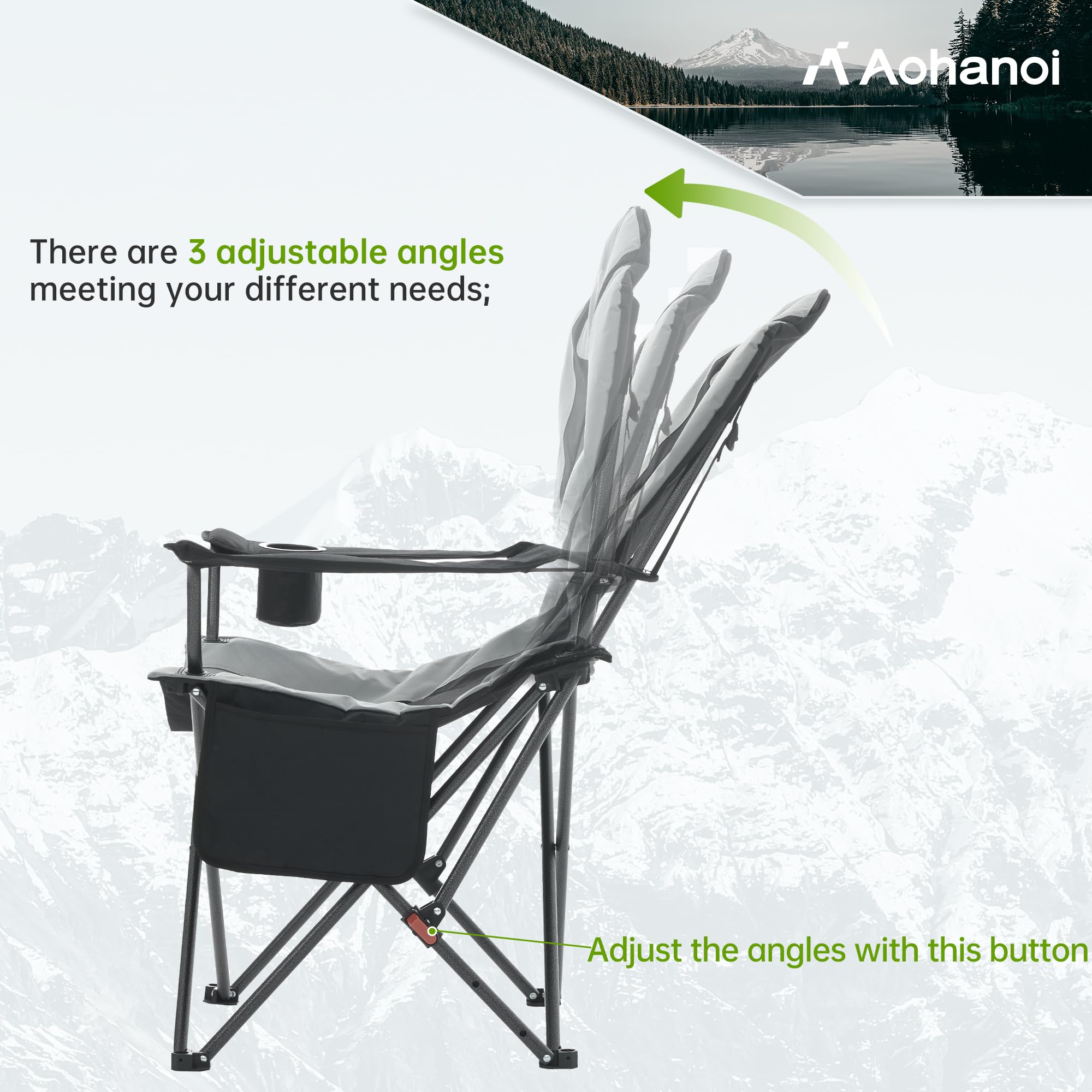Aohanoi camping chair with large side storage and organized setup