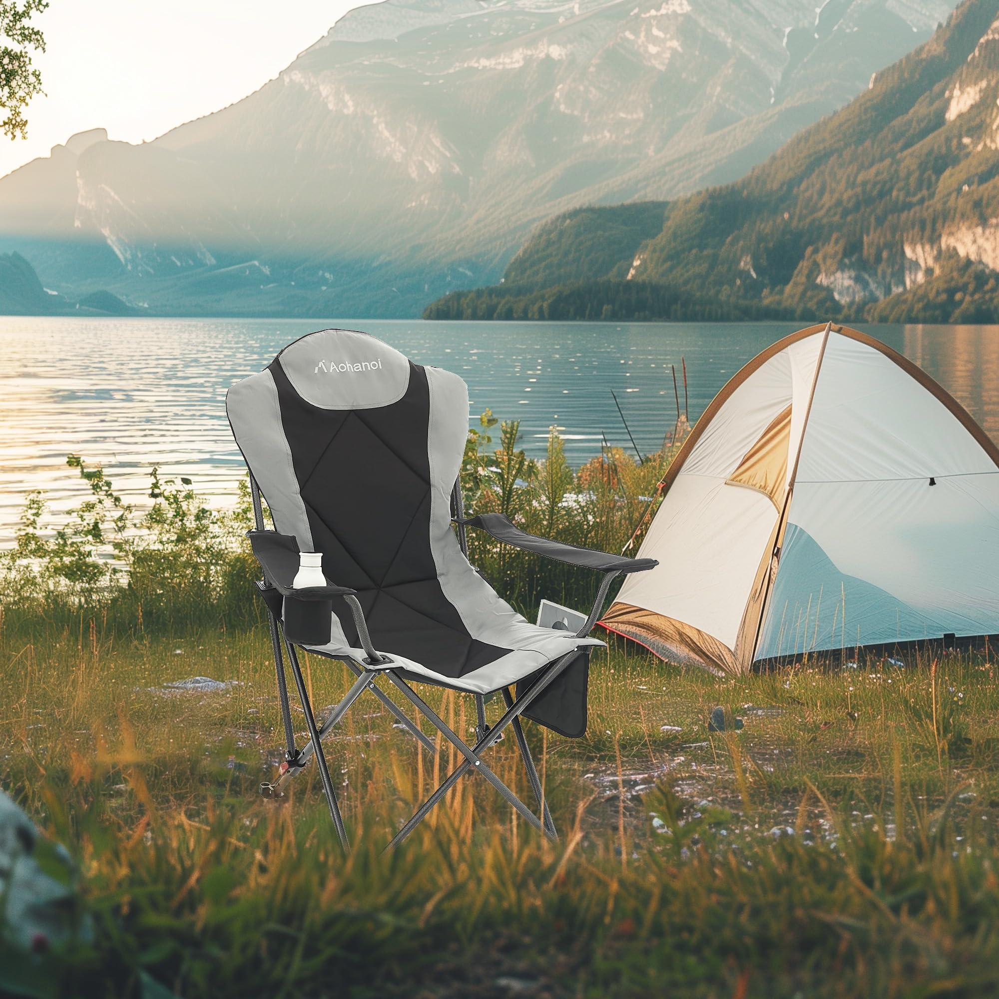 Aohanoi camping chair displayed in three-angle positions for versatile seating