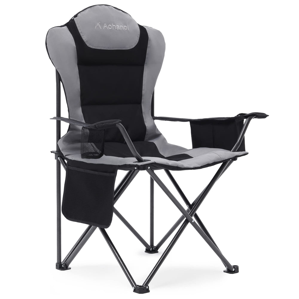 Aohanoi folding camping chair with 5-degree tilt for all-day outdoor comfort.