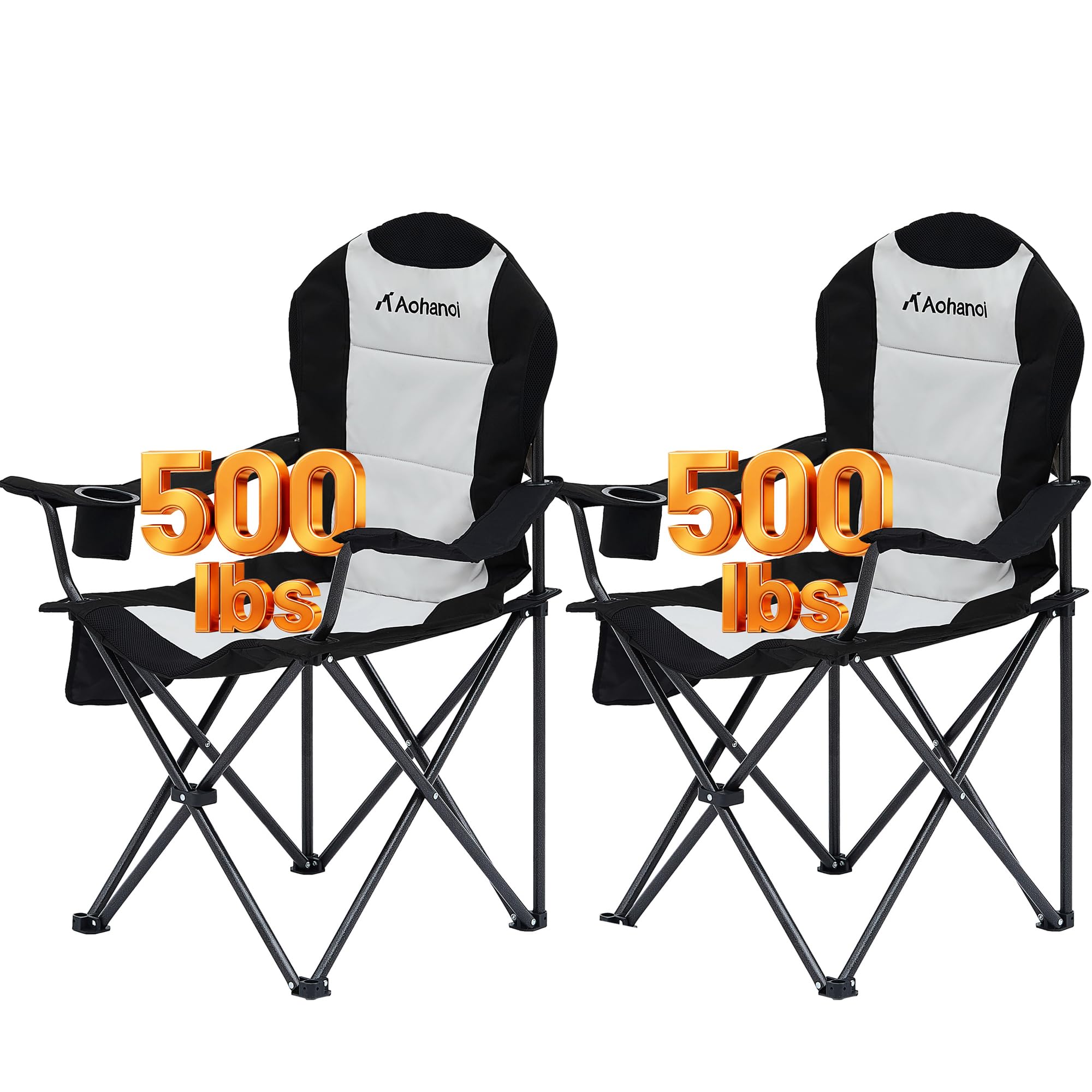 Aohanoi heavy-duty camping chair with cup holder for comfortable outdoor seating at campsites.