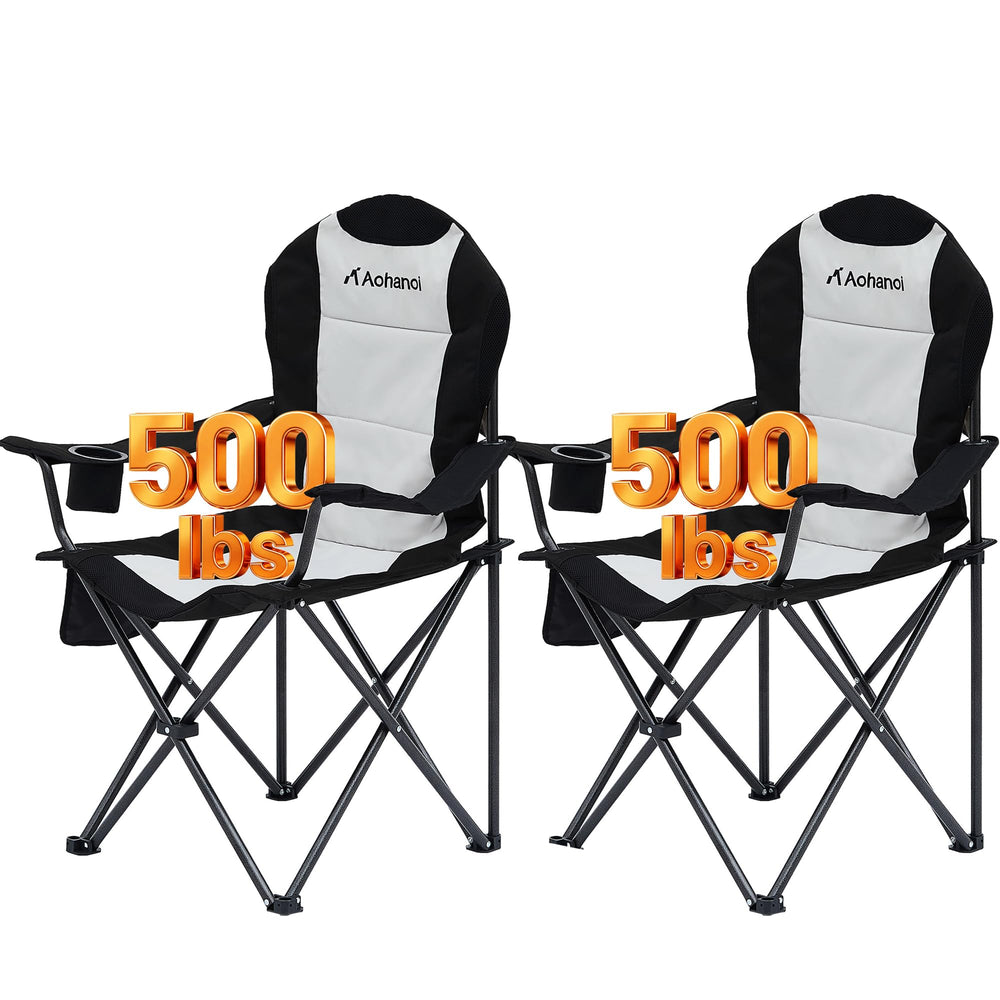 Aohanoi heavy-duty camping chair with cup holder for comfortable outdoor seating at campsites.