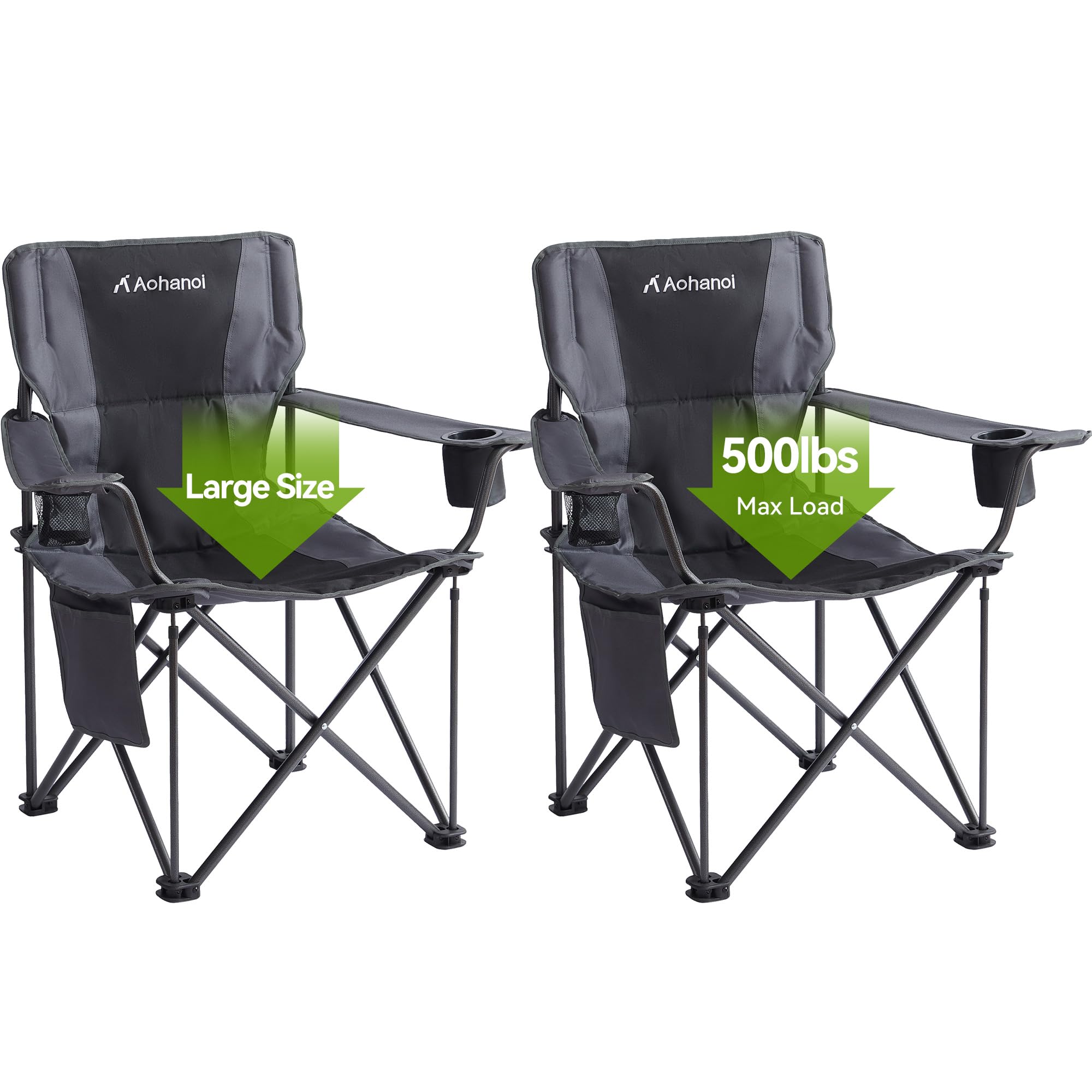 Aohanoi oversized XL camping chair front view with padded high back for outdoor comfort.