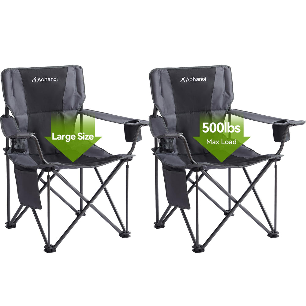 Aohanoi oversized XL camping chair front view with padded high back for outdoor comfort.