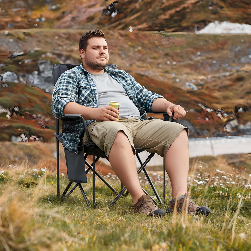 Aohanoi oversized XL camping chair high-back silhouette supports long sessions outdoors.