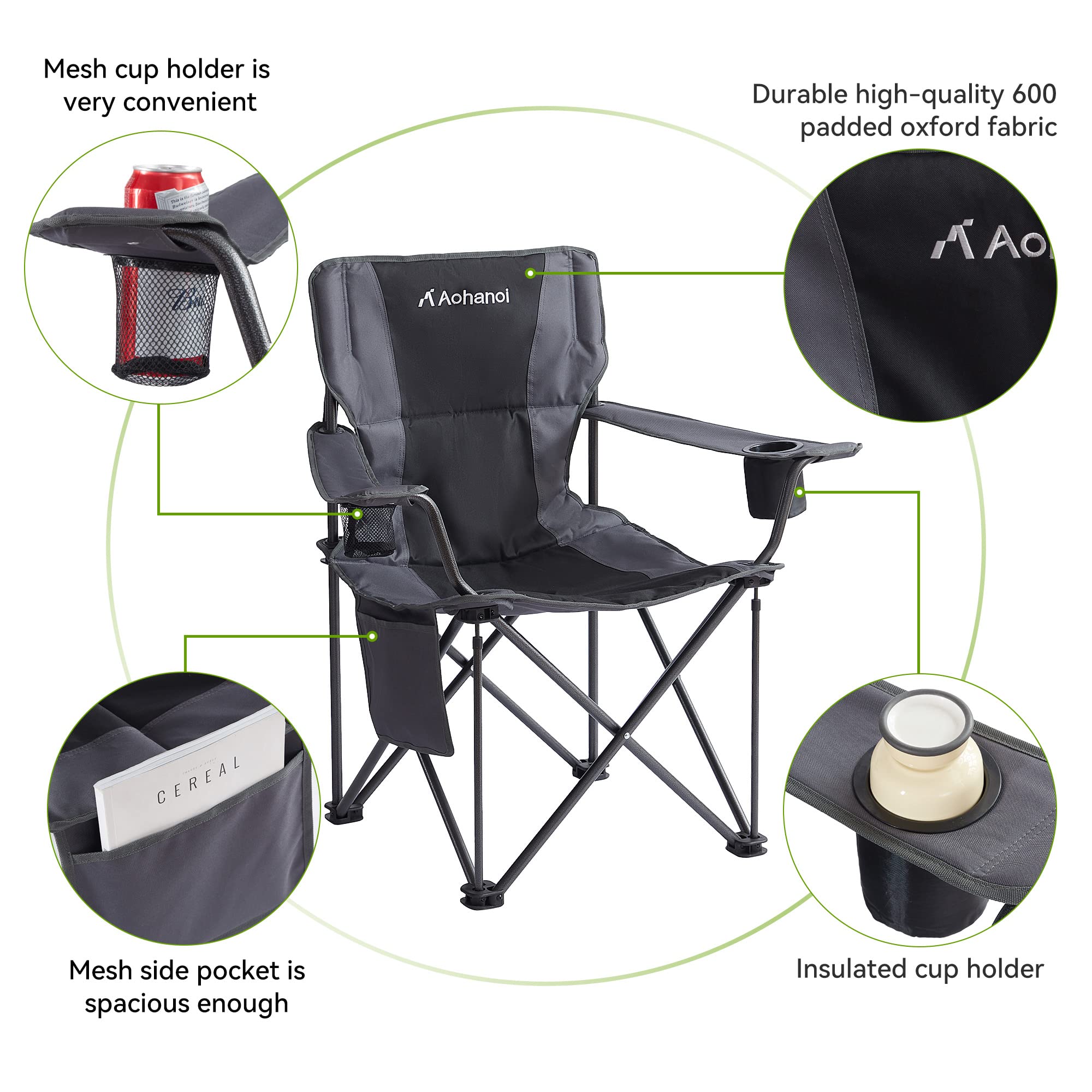 Aohanoi oversized XL chair side pocket ready for gear within reach.