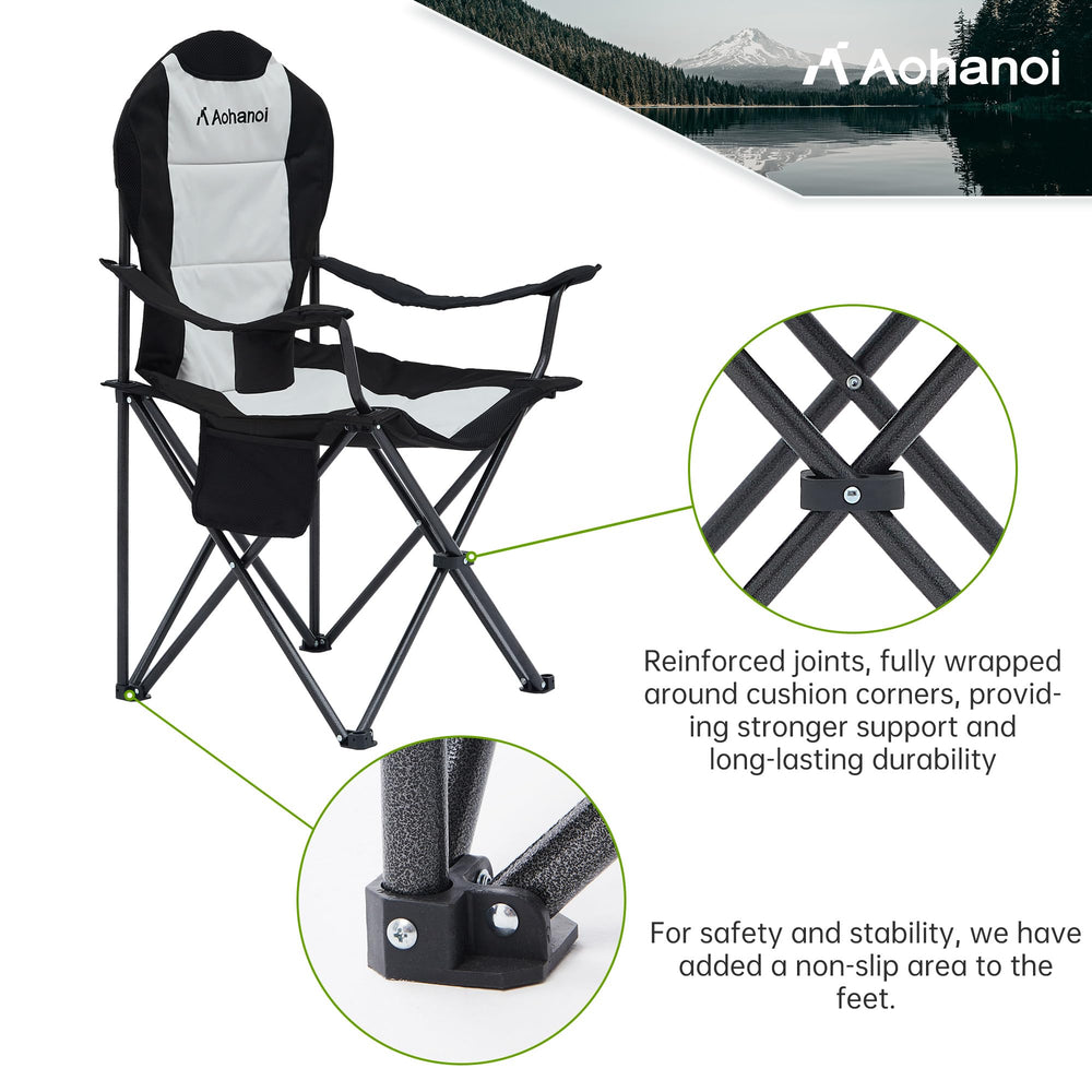 Aohanoi 300 lbs capacity foldable chair built with sturdy steel frame.
