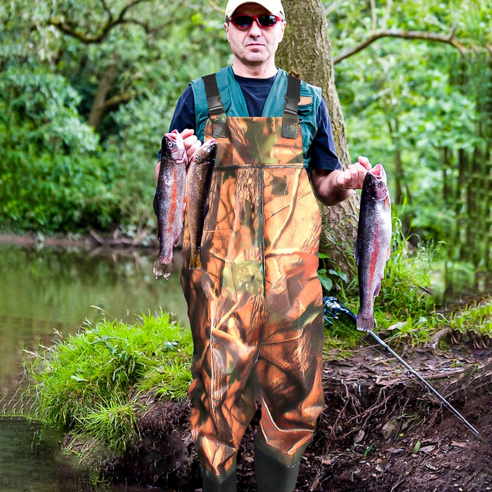 Fully waterproof PVC fabric and taped seams of chest wader