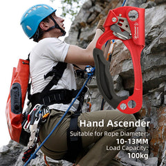Aomiun ascender clamps 10-13mm rope securely, enabling stable rope progression.