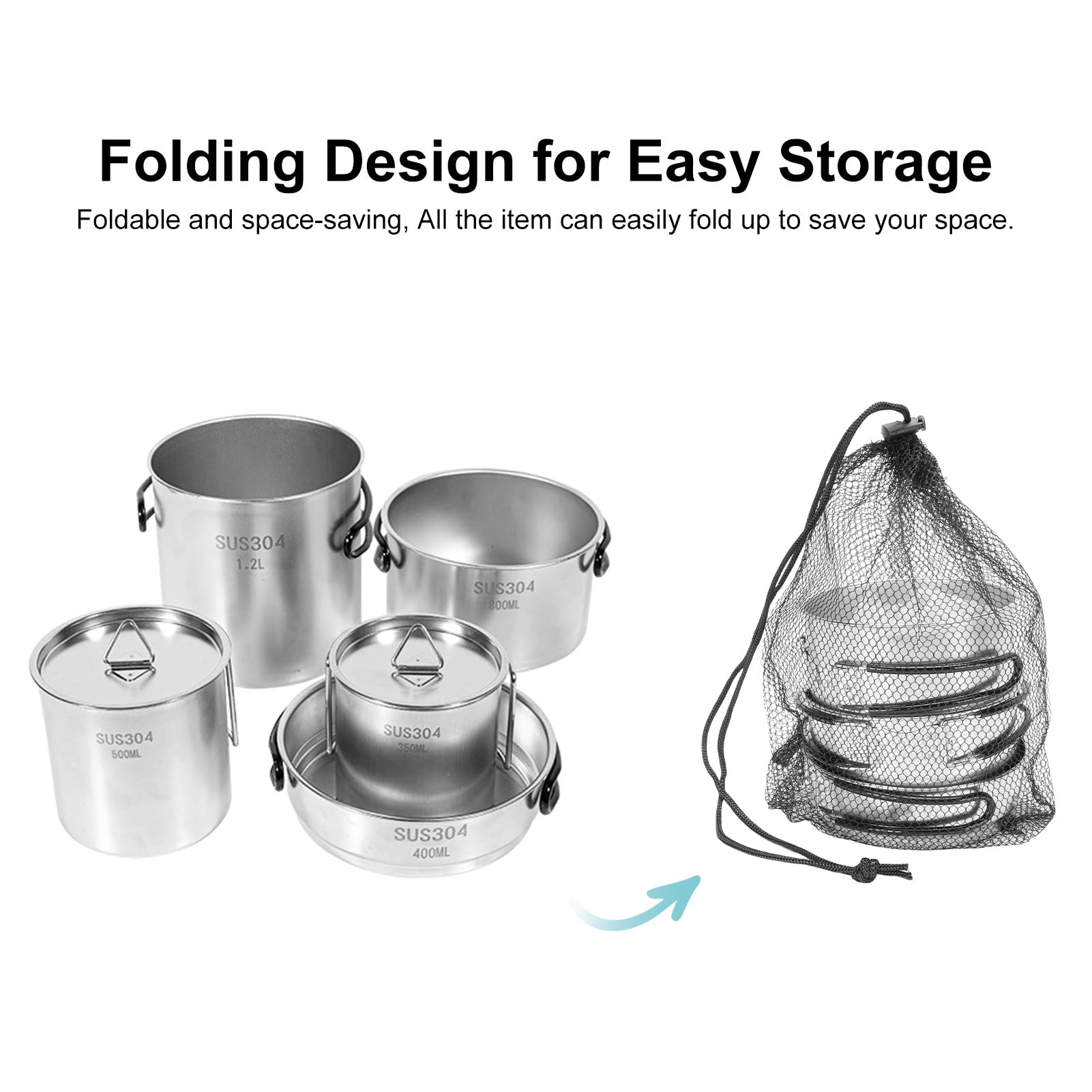Aomiun camping cookware set folding handles for compact backpack storage.