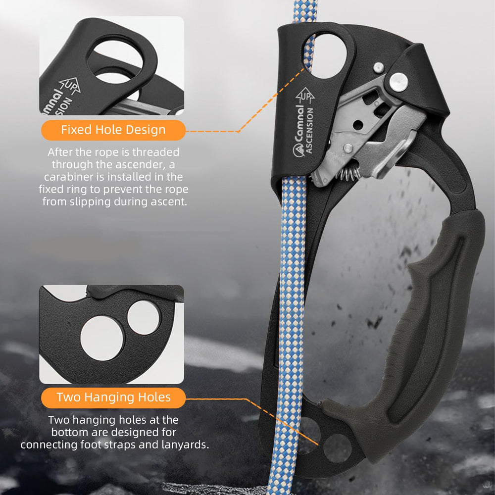 Aomiun ascender showing multiple attachment holes for convenient gear linking.