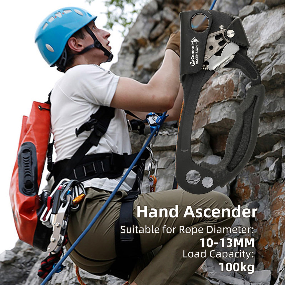 Aomiun ascender with stainless steel cam for reliable grip on wet or muddy ropes.