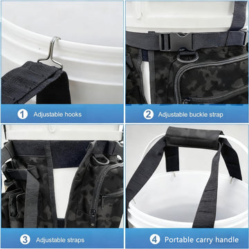 Aomiun fishing bucket bag 5-6 gallon compatibility supports versatile gear storage.