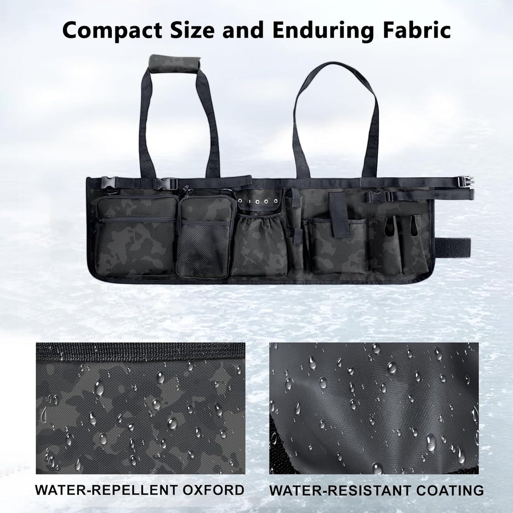 Aomiun fishing bucket bag adjustable hook loop opening fits multiple bucket sizes securely.