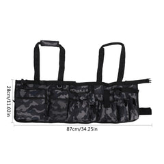Aomiun fishing bucket bag includes rod and pole racks for organized equipment.