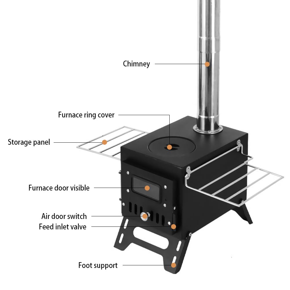 Foldable side wings help heat food and dry wood during camping