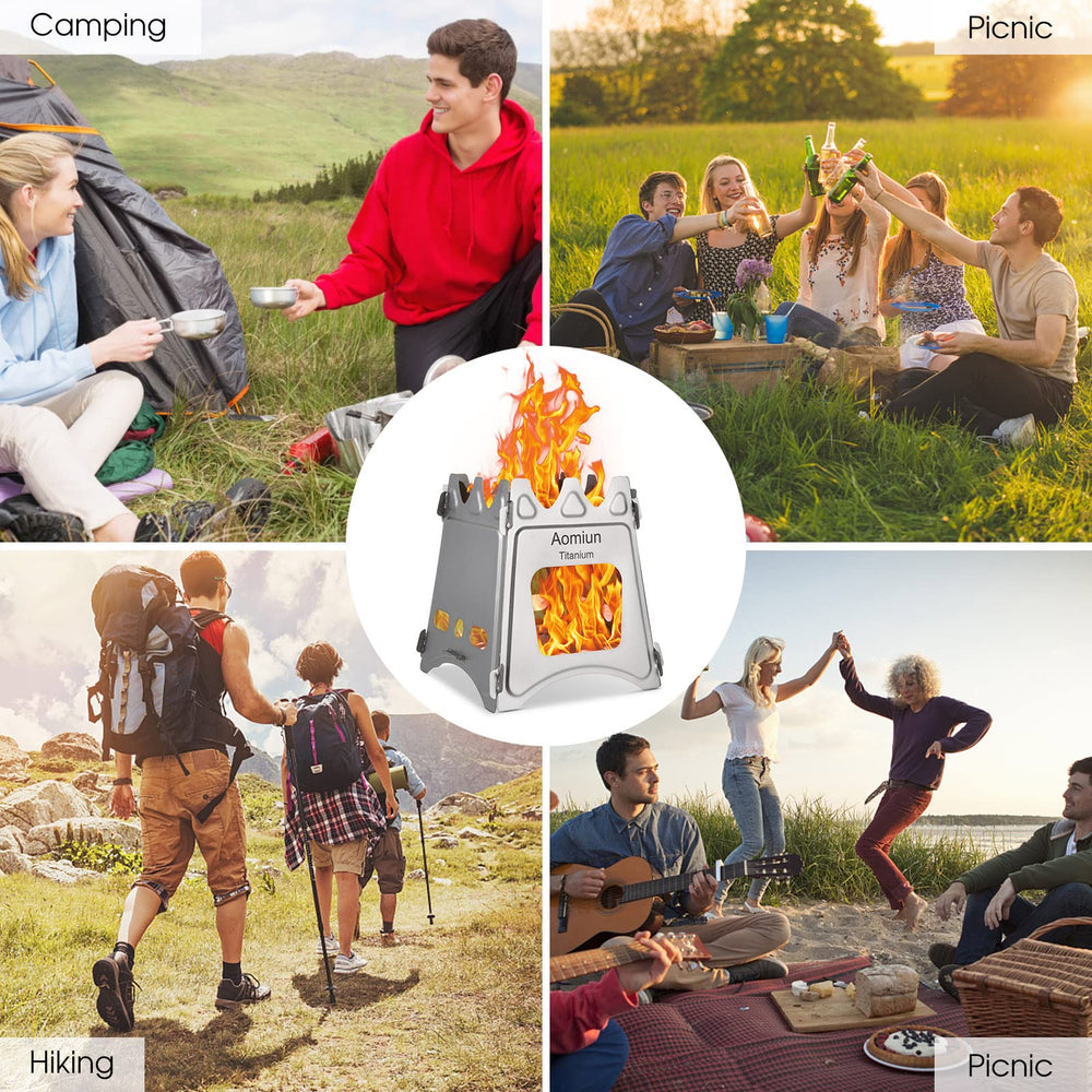 Aomiun multipurpose camping stove ready for grilling, boiling, or simmering.