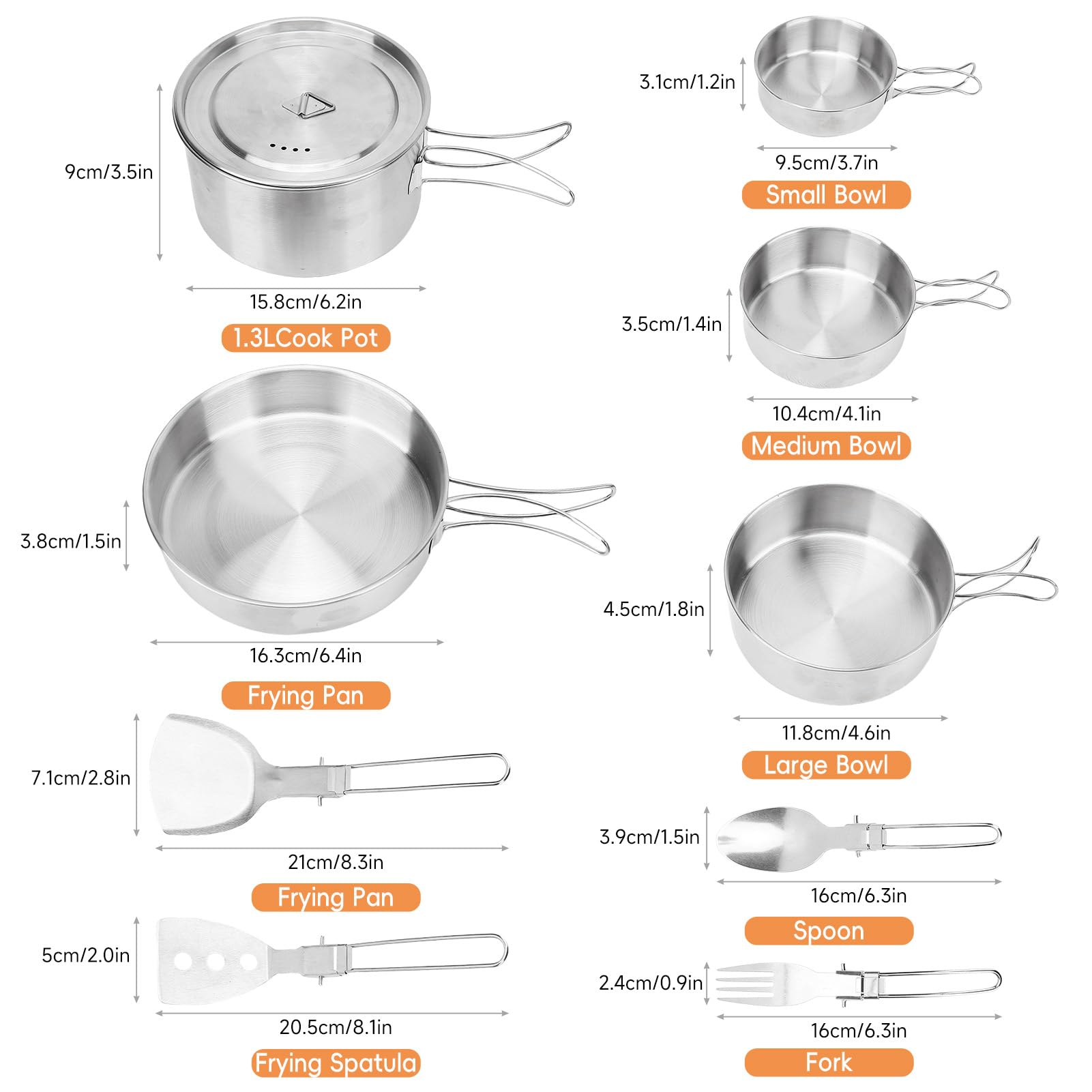 Aomiun stainless steel set offers durable, easy-clean cookware for outdoor cooking.