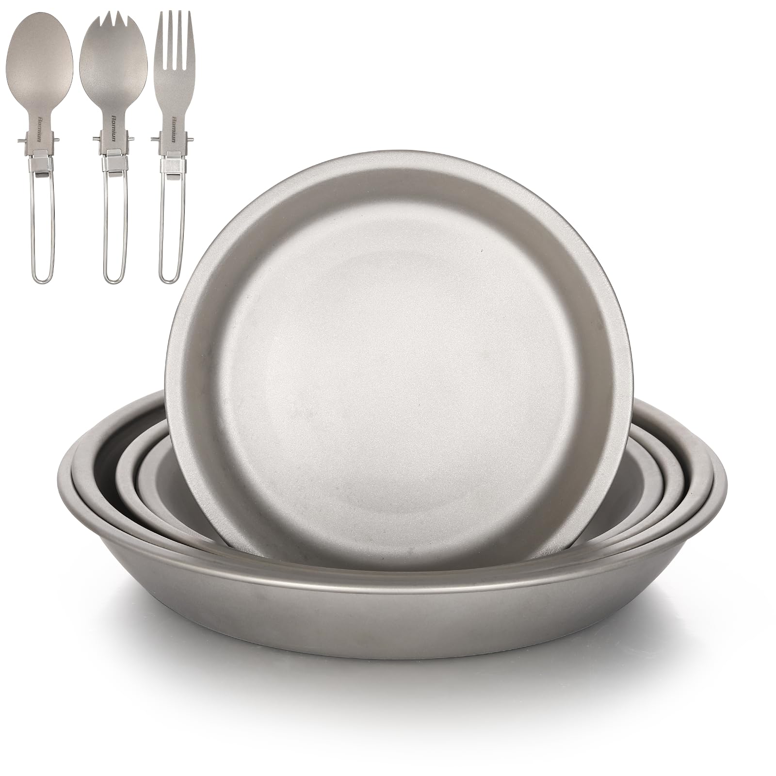 Aomiun titanium camping plate set with folding utensils for convenient outdoor dining
