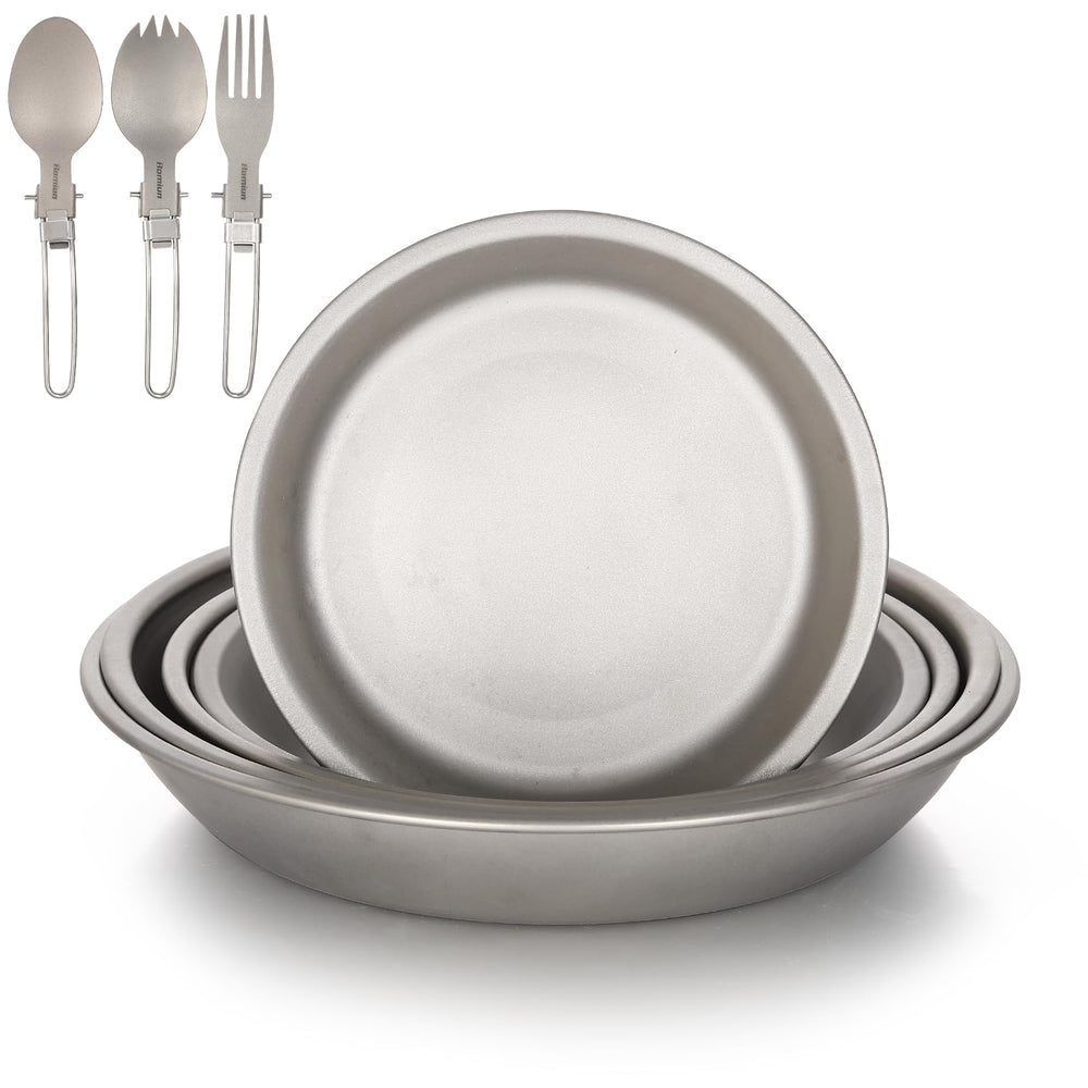 Aomiun titanium camping plate set with folding utensils for convenient outdoor dining
