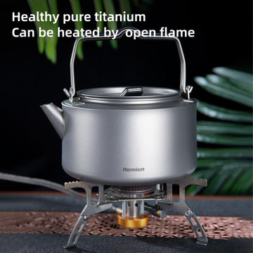 Aomiun Titanium Kettle wide-opening image showing easy filling on trail