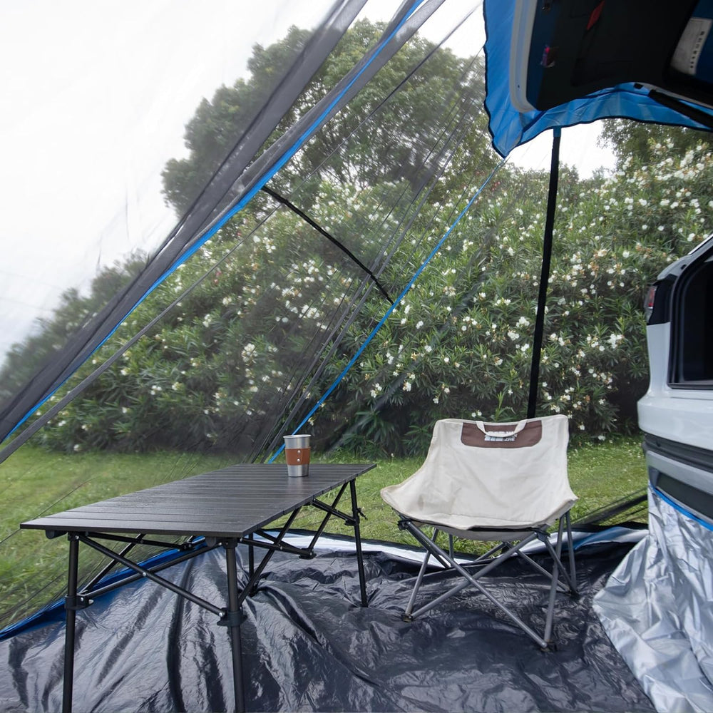 Aomxay SUV tent interior showcases 6 ft by 6.5 ft space for four.